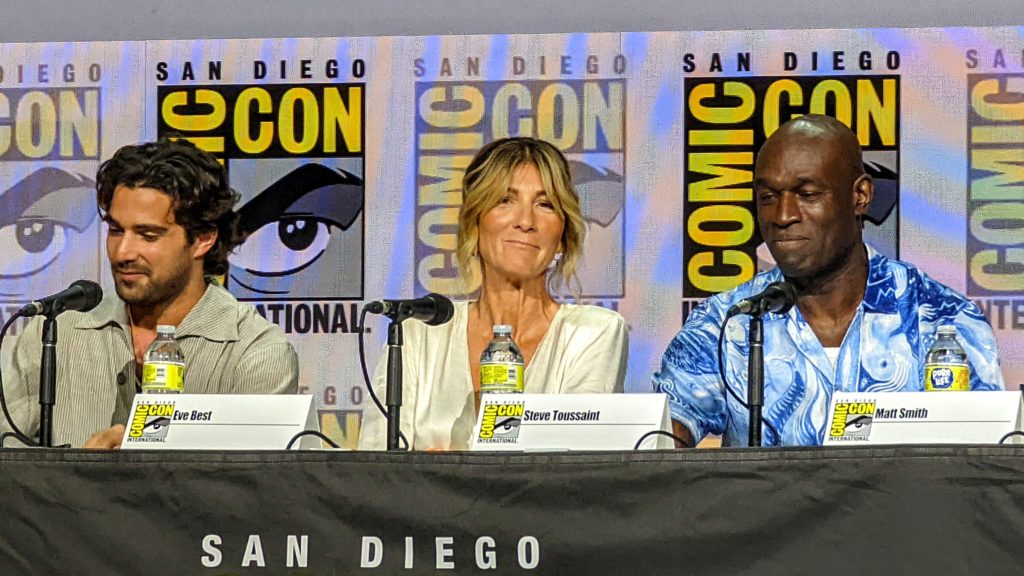 Fabien Frankel, Eve Best, and Steve Toussaint at San Diego Comic-Con 2022 (House of the Dragon panel)