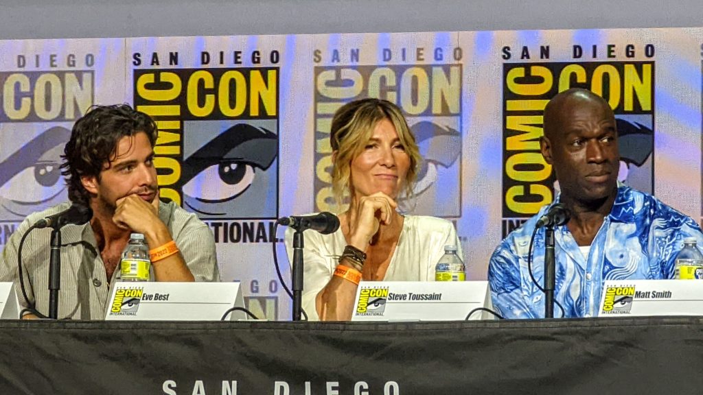 Fabien Frankel, Eve Best, and Steve Toussaint at San Diego Comic-Con 2022