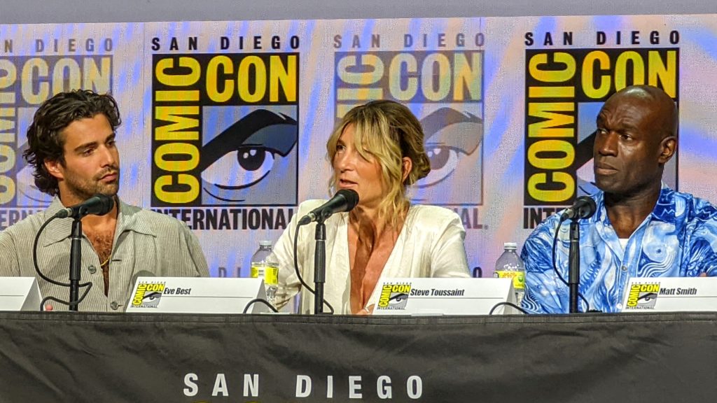 Fabien Frankel, Eve Best, and Steve Toussaint at San Diego Comic-Con 2022 (House of the Dragon panel)